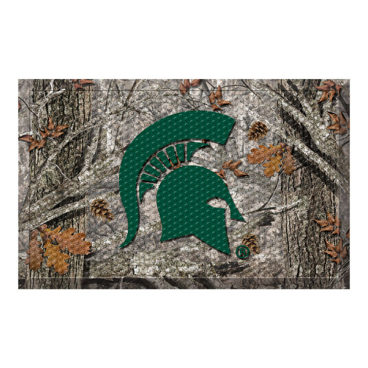 19" x 30" Michigan State University Rectangle Camo Scraper Mat - "Spartan Helmet" Logo