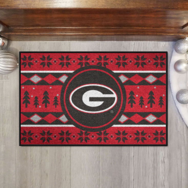 19" x 30" University of Georgia Holiday Sweater Red Rectangle Starter Mat