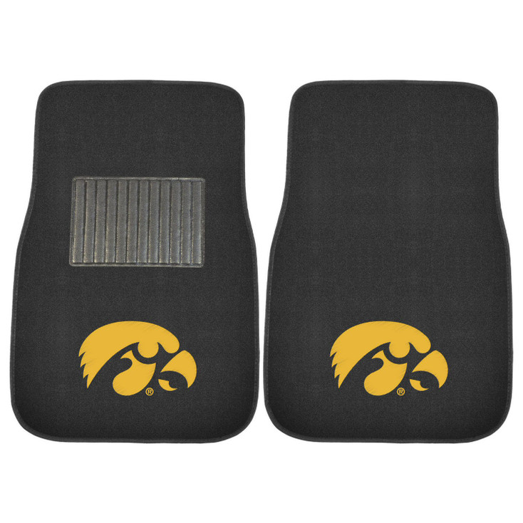 University of Iowa Embroidered Black Car Mat, Set of 2