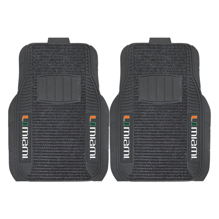 University of Miami Deluxe Vinyl & Black Carpet Car Mat, Set of 2