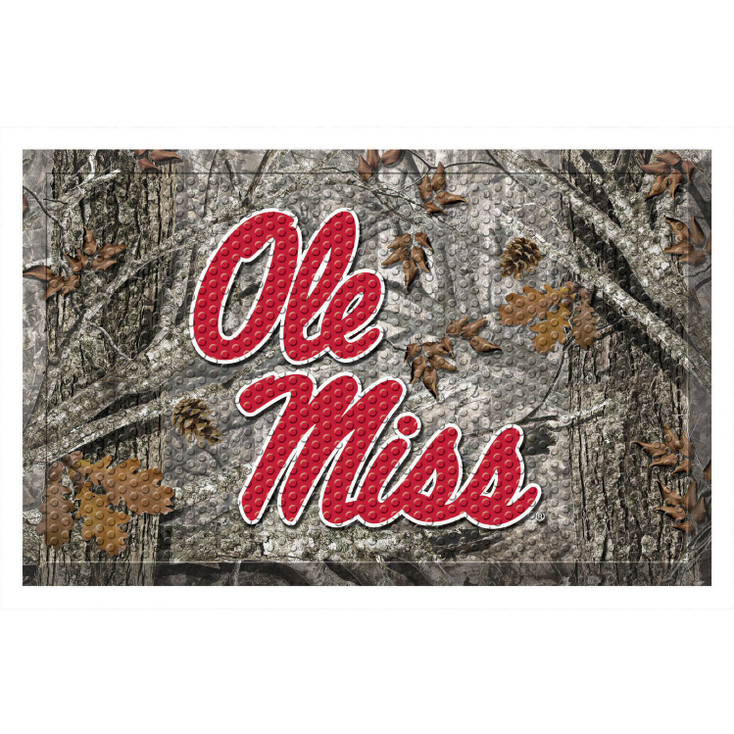 19" x 30" University of Mississippi (Ole Miss) Rectangle Camo Scraper Mat - "Ole Miss" Script Logo