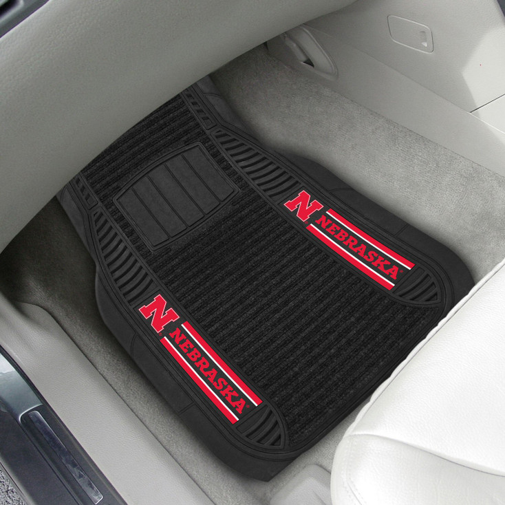 University of Nebraska Deluxe Vinyl & Black Carpet Car Mat, Set of 2