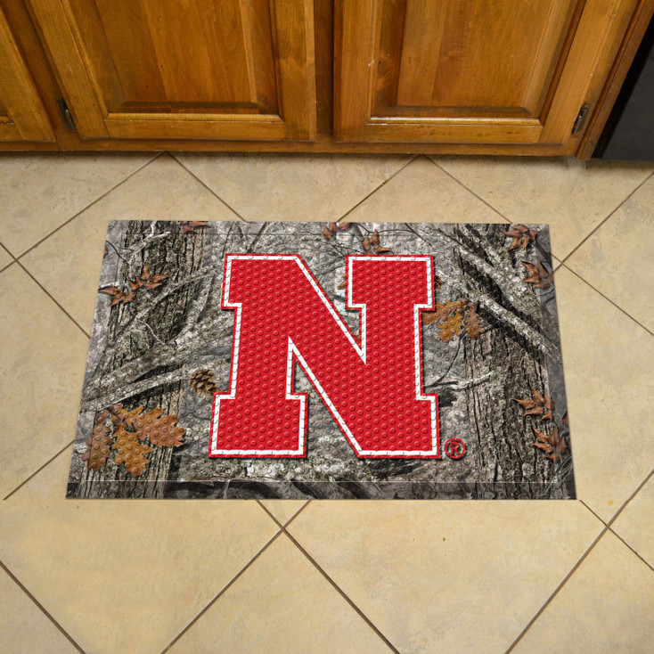 19" x 30" University of Nebraska Rectangle Camo Scraper Mat - "Block N" Logo