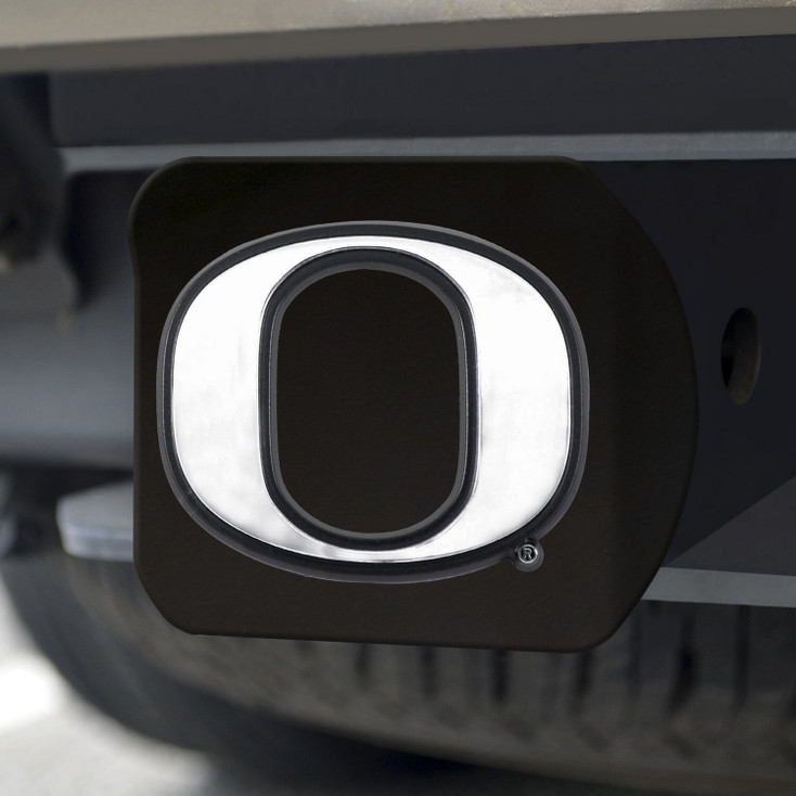 University of Oregon Hitch Cover - Chrome on Black