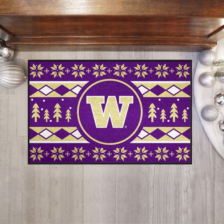 19" x 30" University of Washington Holiday Sweater Gold Rectangle Starter Mat