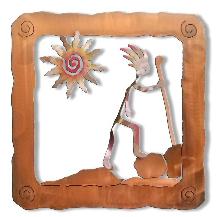 Kokopelli Rock Climber Sunset Swirl Metal Wall Art