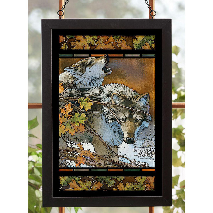 Body Language Wolves Stained Glass Wall Art