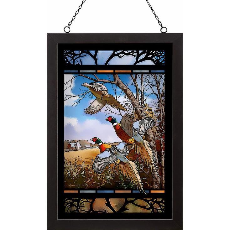 October Memories Pheasant Birds Stained Glass Wall Art