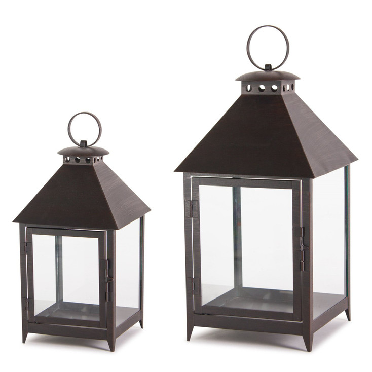 Black Ring Top House Iron Candle Lanterns Candle Holders, Set of 2