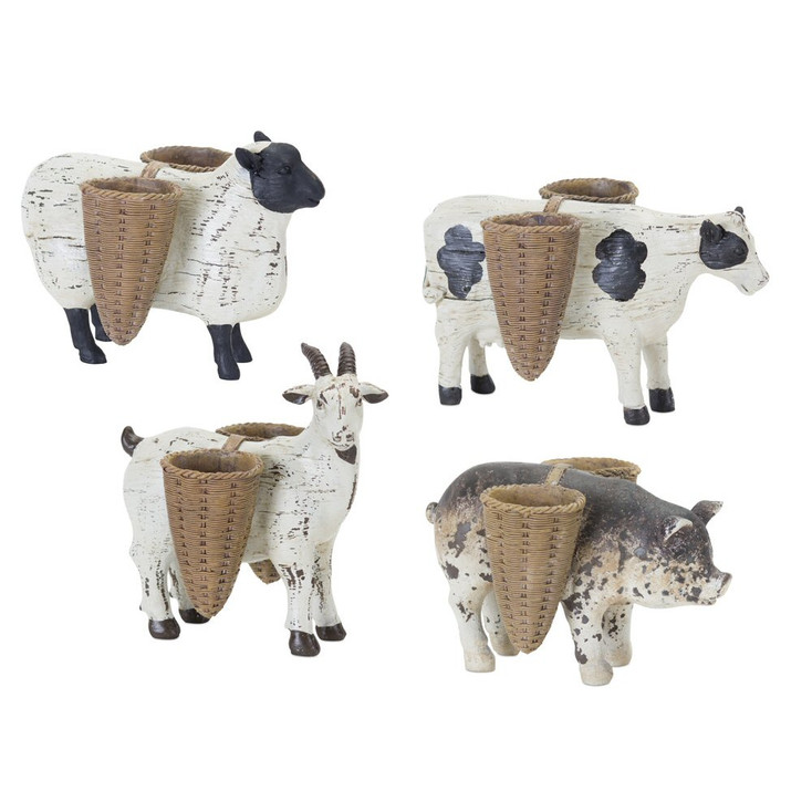 Farm Animals Sheep Cow Goat Pig Resin and Stone Powder Sculptures, Set of 4