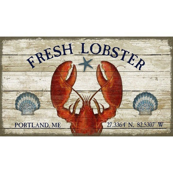 Custom Fresh Lobster Portland, ME Latitude Vintage Style Wooden Sign