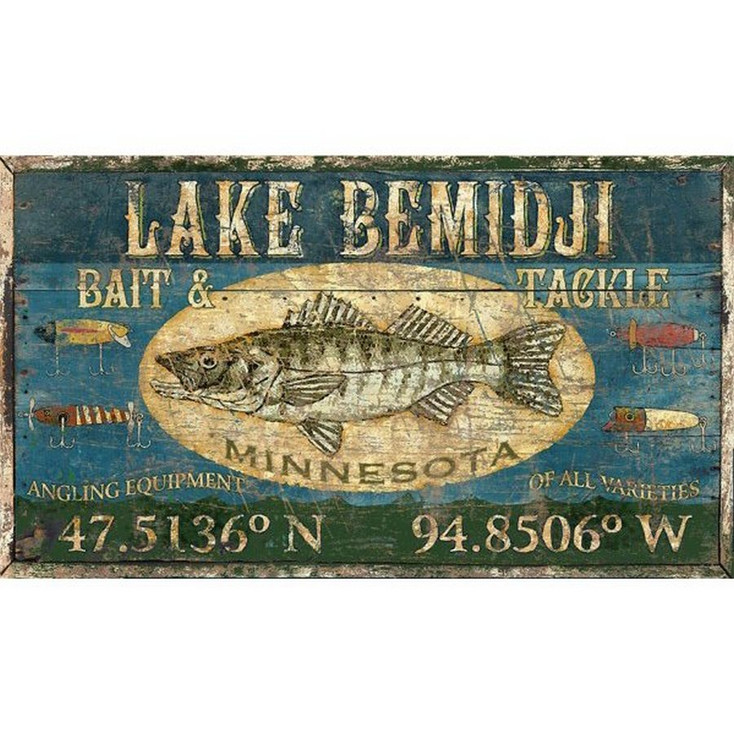 Custom Lake Bemidji Walleye Fish Vintage Style Wooden Sign