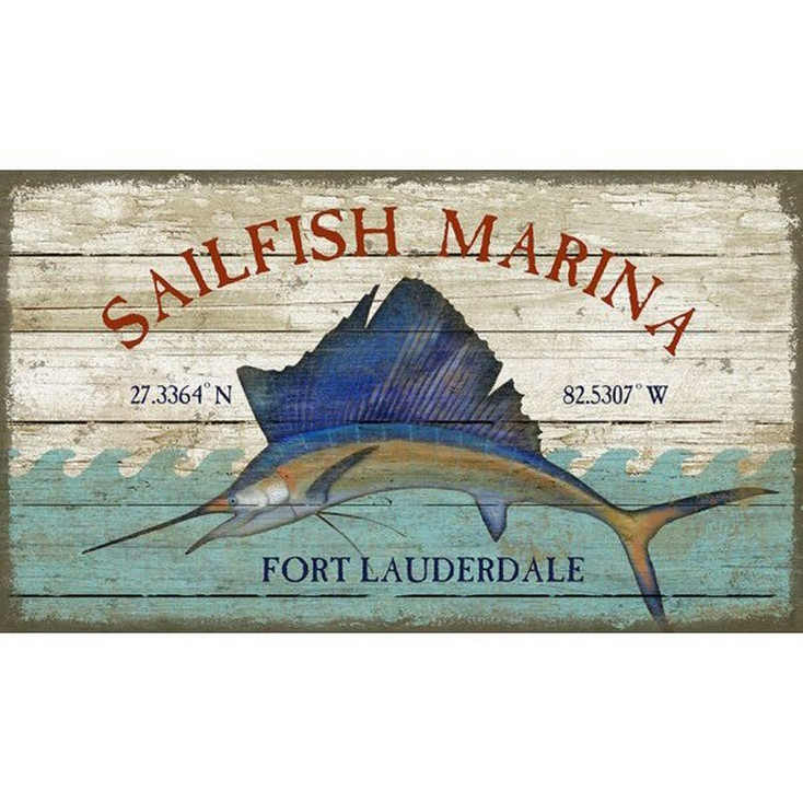 Custom Sailfish Marina Fort Lauderdale Latitude Vintage Style Metal Sign