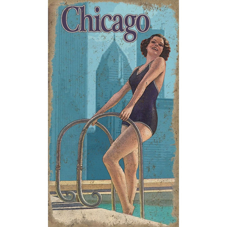Custom Chicago Swimming Girl Vintage Style Metal Sign
