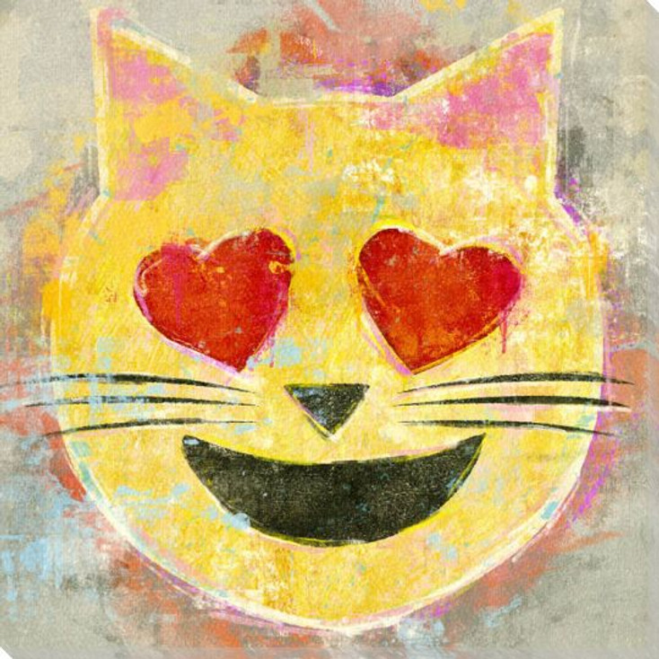 Heart Eyes Cat Emoji Wrapped Canvas Giclee Art Print Wall Art