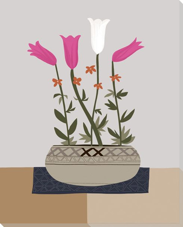 Pink Flowers Wrapped Canvas Giclee Art Print Wall Art