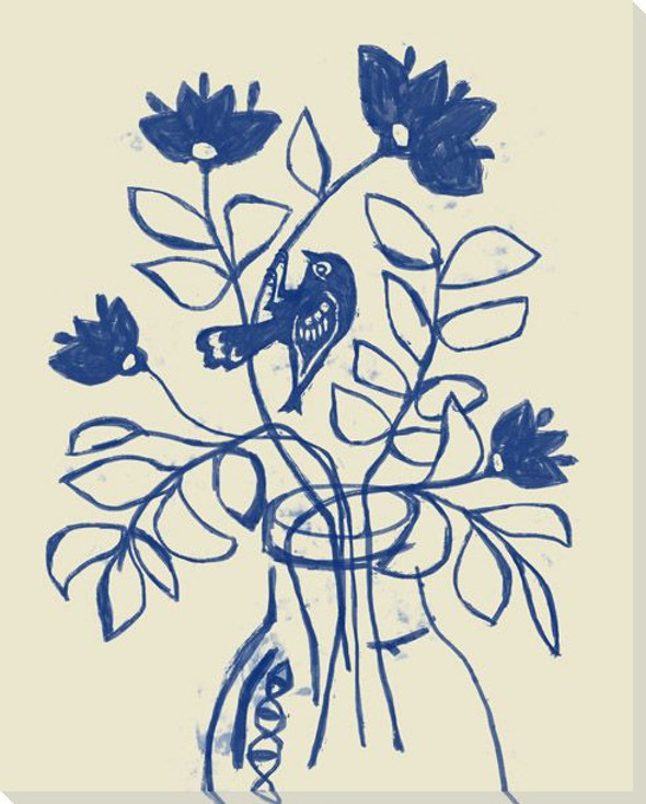 Cut Flowers With Birds 4 Wrapped Canvas Giclee Art Print Wall Art