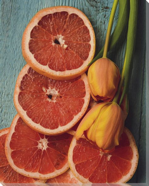 Grapefruit and Tulips Wrapped Canvas Giclee Art Print Wall Art