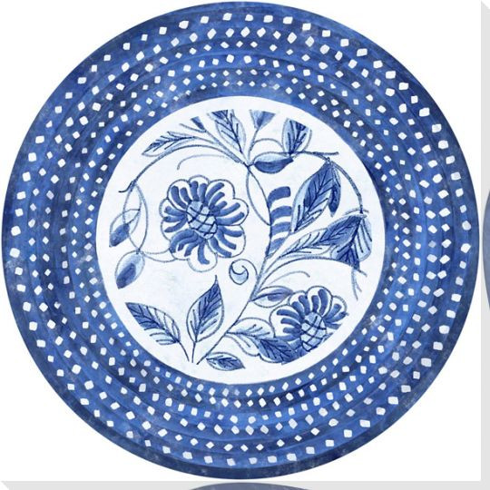 Mixed Pattern Round Blue 2 Wrapped Canvas Giclee Art Print Wall Art