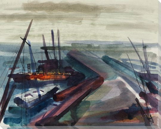 Stormy Harbor Wrapped Canvas Giclee Art Print Wall Art