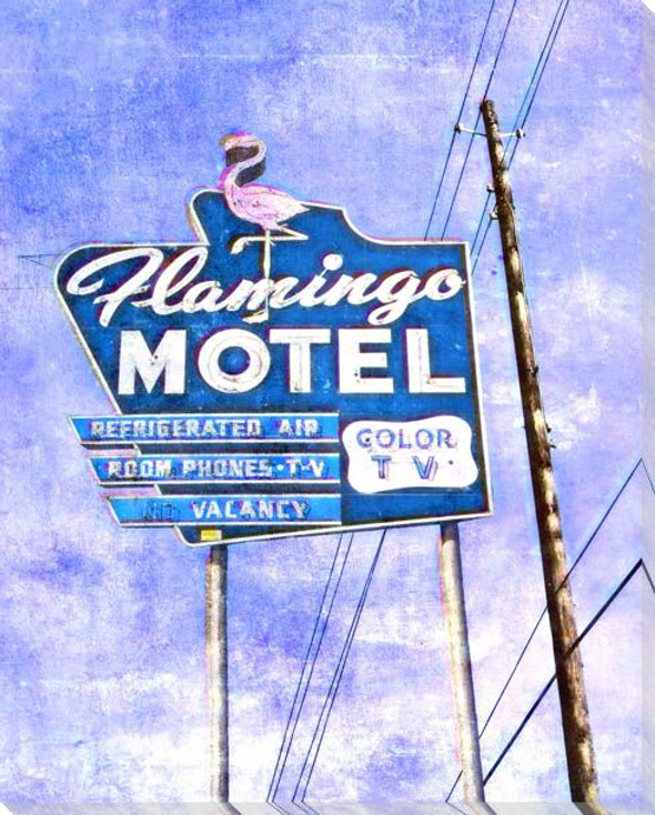 Roadside Flamingo Motel Wrapped Canvas Giclee Art Print Wall Art