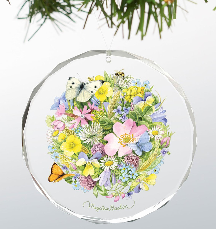 Springtime Posy Round Glass Christmas Tree Ornaments, Set of 6