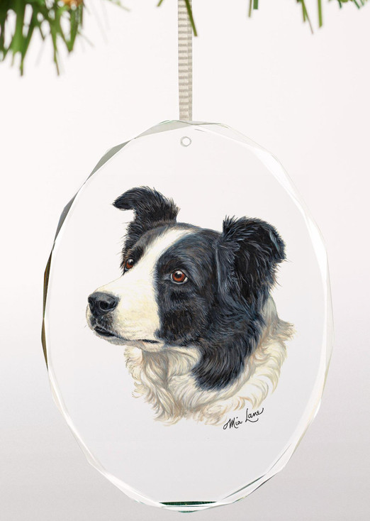 Border Collie Dog Oval Glass Christmas Tree Ornaments, Set of 6