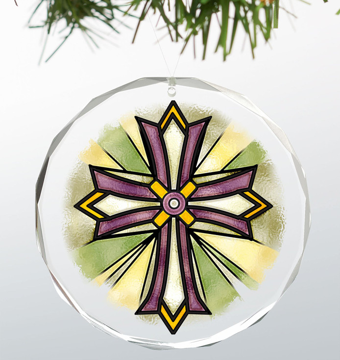 Royal Burst Cross Round Glass Christmas Tree Ornaments, Set of 6