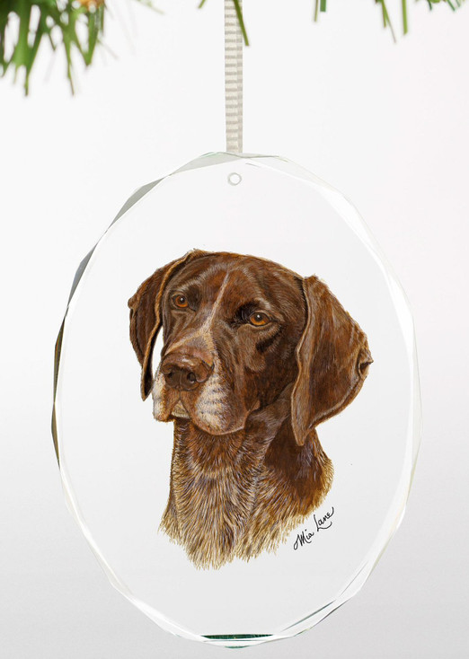 German Shorthaired Pointer Dog Oval Glass Christmas Tree Ornaments, Set of 6