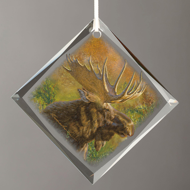 Crisp Fall Morning Moose Diamond Shape Glass Christmas Tree Ornaments, Set of 6