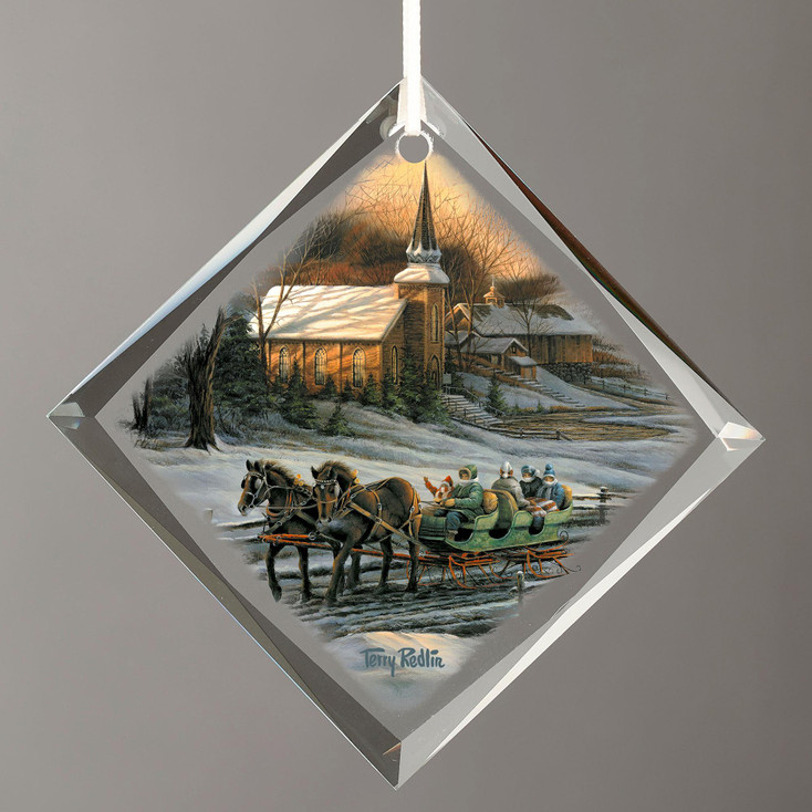 Together for the Season Sleigh Diamond Shape Glass Christmas Tree Ornaments, Set of 6