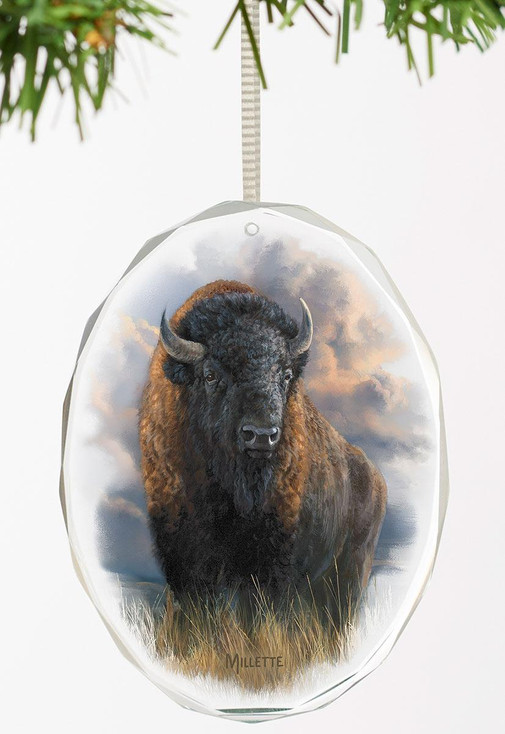 Distant Thunder Bison Oval Glass Christmas Tree Ornaments, Set of 6