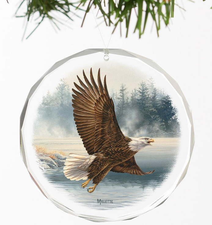 Majestic Flight Bald Eagle Round Glass Christmas Tree Ornaments, Set of 6