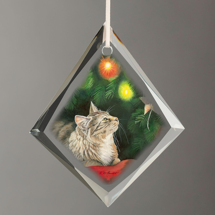 Holiday Dazzle Cat Tear Drop Glass Christmas Tree Ornaments, Set of 6