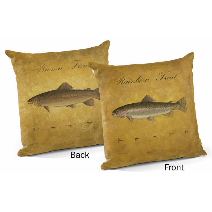 18" Brown Trout and Rainbow Trout Decorative Square Throw Pillows, Set of 4