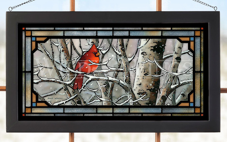 Left in the Cold Cardinal Bird Stained Glass Wall Art