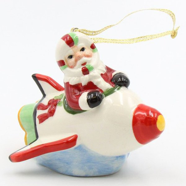 Santa in a Rocket Christmas Tree Ornaments, Set of 2
