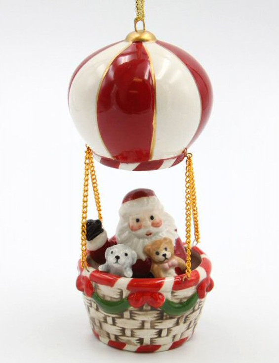 Santa in a Hot Air Balloon Christmas Tree Ornaments, Set of 2