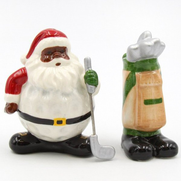 African American Golfing Santa Ceramic Salt and Pepper Shakers, Set of 4