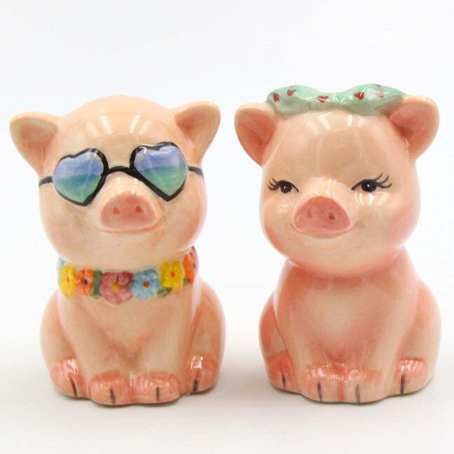 Happy Pigs Ceramic Salt and Pepper Shakers, Set of 4