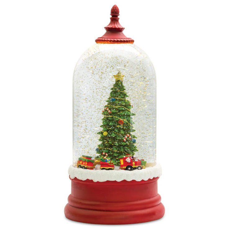 10.5" Christmas Tree and Train Plastic Snow Globe with 6 Hour Timer