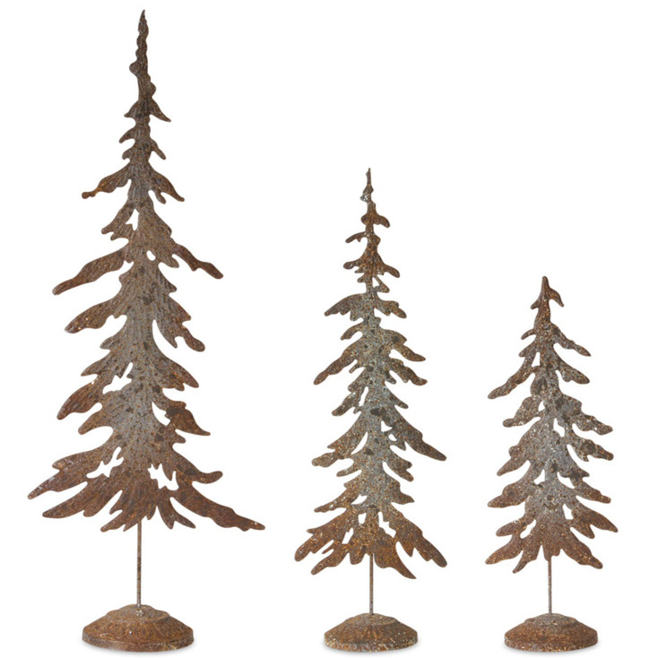 Rustic Metal Christmas Tree Sculptures, Set of 3