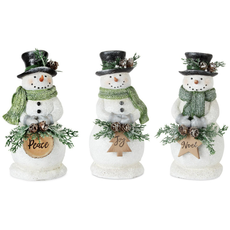 8.25" Peace Joy Noel Snowman Sculptures, Set of 3