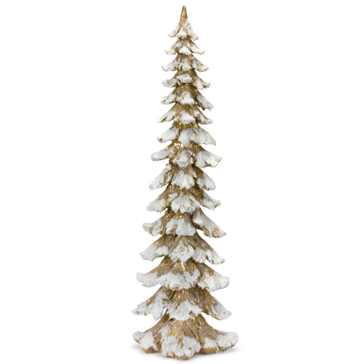 34.5 Gold Christmas Tree with Snow Sculpture