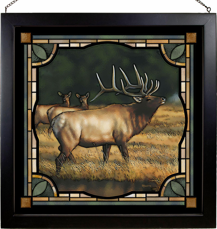 20" Bull Elk Stained Glass Wall Art