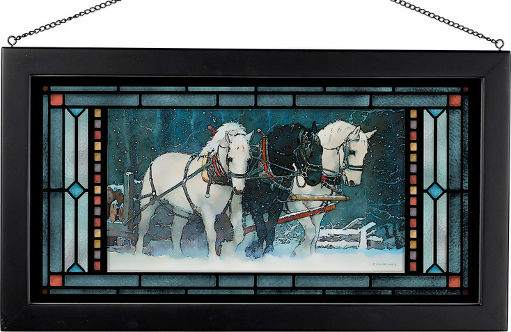 Snowfall Horses Stained Glass Wall Art