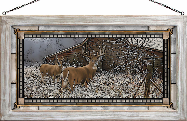 Chance Encounter Whitetail Deer Stained Glass Wall Art