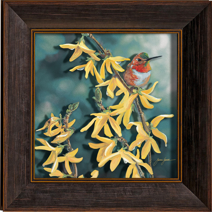Raindrops Keep Falling on My Head Rufous Hummingbird Framed Illusions Art Print Wall Art with Walnut Wood Frame