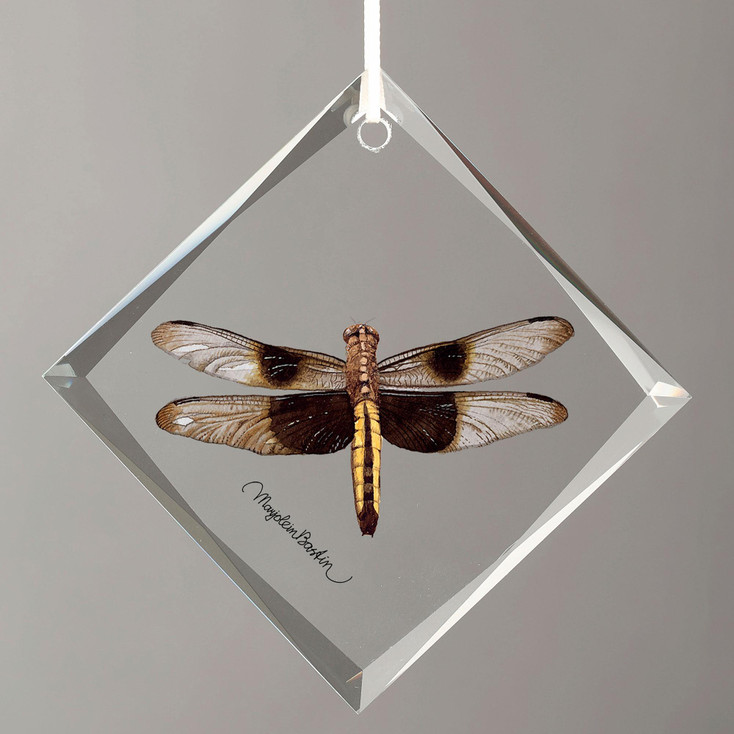 Widow Skimmer Female Dragonfly Diamond Shape Glass Christmas Tree Ornaments, Set of 6