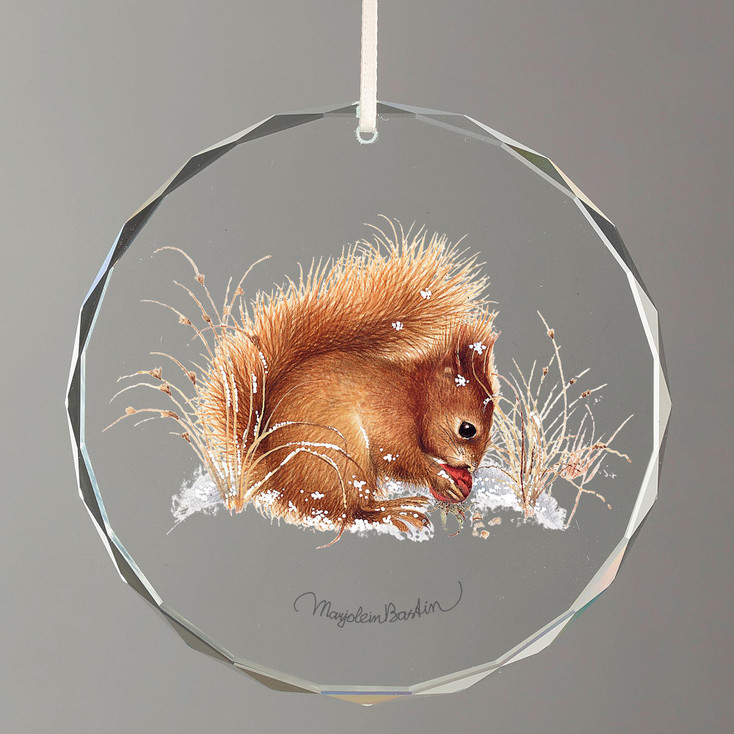 Squirrel in the Snow Round Glass Christmas Tree Ornaments, Set of 6